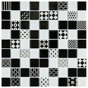 Pastilha De Vidro Patchwork 29,2x29,2cm Branco-preto