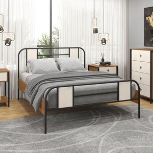 Cama De Casal Tubular 138cm Sevilha Preto-canela Rustico-off White