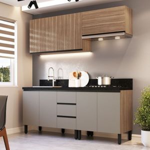 Conjunto De Cozinha Cedro Montana Com Fumê