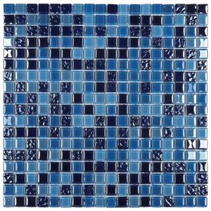 Pastilha De Vidro Miscelanea Metal 30x30cm 1,5x1,5 Glass Mosaic Azul