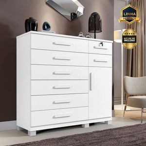 Comoda New Vitoria 8 Gavetas 1 Porta 1 Prateleira Branco