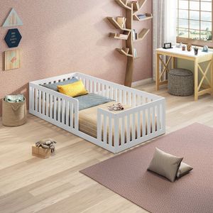 Cama Montessoriana Solteiro Em Mdf E Madeira Com Grade Giulia Casatema Branco