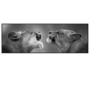 Quadro Decorativo Barcelona Leoa P&b 30x90 Cm Preto/branco