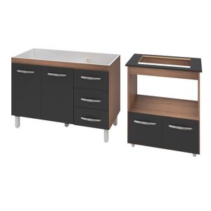 Armário Gabinete Pia De 120 Cm Bianca Com Balcão para Cooktop e Forno Frente Preta