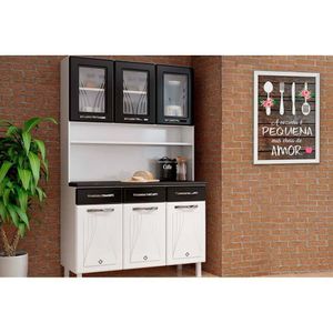 Cozinha Compacta Star New C- 6 Portas (3 C- Vidro) E 3 Gavetas Branco-preto - Telasul
