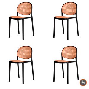 Kit 4 Cadeiras Empilhável Positano Fratini Polipropileno Cor Preta E Assento Simulando Palha Rattan