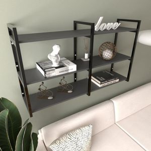 Prateleira Industrial Sala Estar Estante Nicho Parede Mdf Suspensa Pratileira Ferro Preto
