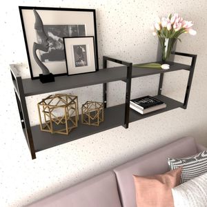 Prateleira Industrial Sala Estar Estante Nicho Parede Mdf Suspensa Pratileira Ferro Preto