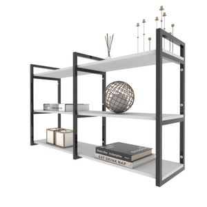 Prateleira Industrial Sala Estar Estante Nicho Parede Mdf Suspensa Pratileira Ferro Branco Off White