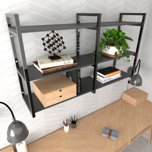 Prateleira Industrial Moveis Escritorio Quarto Estante Infantil Plantas Preto Ferro E Madeira