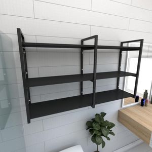 Estante Nicho Industrial Banheiro Preto Prateleira Industrial Prateleira Ferro Madeira