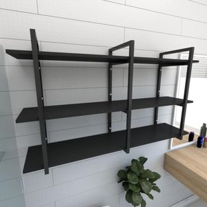 Estante Nicho Industrial Banheiro Preto Prateleira Industrial Prateleira Ferro Madeira