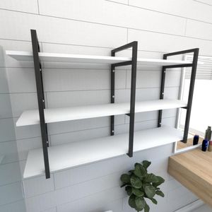 Estante Nicho Industrial Banheiro Prateleira Branca Prateleira Industrial Prateleira Ferro Madeira