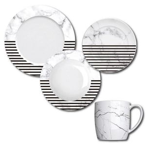 Aparelho De Jantar, Chá E Sobremesa 16 Peças Germer Geo Em Porcelana Estampado