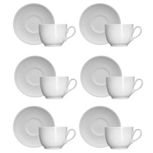 Conjunto De Xícaras Para Chá Germer Chevron Em Porcelana 240 Ml 6 Peças Branco