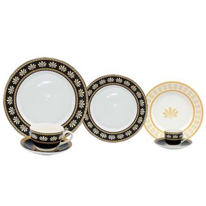 Aparelho De Jantar 42 Peças Bone China Branco E Preto