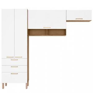 Cozinha Compacta Bartira Veneza Com 4 Portas, 3 Gavetas E 4 Prateleiras 250,8cm Branco Com Marrom