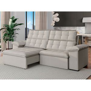 Sofá 3 Lugares Retrátil E Reclinável 230cm Denver Bege
