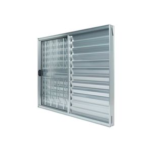 Janela Alumínio Veneziana 3 Folhas 100x100cm Com Grade Natural Brilhante Plus Lux Esquadrias Branco