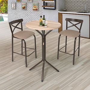 Conjunto Bistrô Tampo 0,65m Redondo Com 2 Banquetas Tubo Paris Bronze/bege