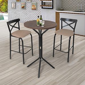 Conjunto Bistrô Tampo 0,65m Redondo Com 2 Banquetas Tubo Paris Preto/bege