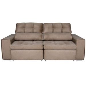 Sofá 4 Lugares Com Assento Retrátil Encosto Reclinável E Tecido Veludo Plush Cappuccino