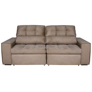 Sofá 5 Lugares Com Assento Retrátil Encosto Reclinável E Tecido Veludo Plush Cappuccino
