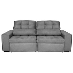 Sofá 5 Lugares Com Assento Retrátil Encosto Reclinável E Tecido Veludo Plush Chumbo