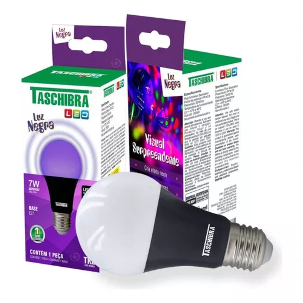 Lampada Led Taschibra Luz Negra 7w E 27 Preto Bivolt Webcontinental 5220