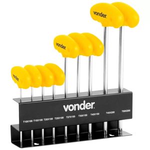 Kit Chaves Hexalobular 9pc T10-t50 Com Cabo Vonder Preto E Amarelo