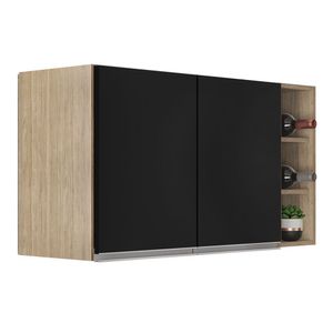 Armário De Cozinha Aéreo Califórnia 80cm E Nicho Garrafeiro 20cm Riad Castanho/preto - Lumil