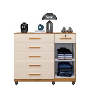 Cômoda Milão 1 Porta 6 Gavetas Benetil Cinamomo Off White