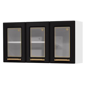 Armário De Cozinha Aço Aéreo Triplo C/ Vidro Telasul Diamante Bco/preto