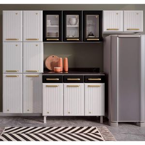 Cozinha De Aço Completa Telasul Diamante C/ Vidro 4Pçs Bco/Preto