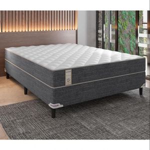 Cama Box De Casal New Lexus Com Molas Ensacadas E Revestimento Em Tecido Poliéster 60x138x188cm Portobel Cinza E Branco
