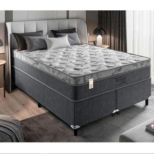 Cama Box Queen Size Orion Com Molas Ensacadas E Revestimento Em Tecido Poliéster 72x158x198cm Portobel Cinza