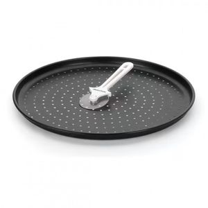 Forma Para Pizza Multiflon Furada E Com Cortador 35cm Preto