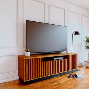 Rack Colibri Amazonas Com 4 Portas, Ideal Para Tv De Até 70 Polegadas Noce Milano Com Preto Fosco E Calacatta