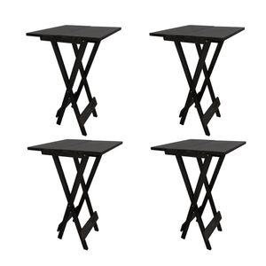 Kit 4 Mesa Bistro Dobravel Quadrada Preta - Preto
