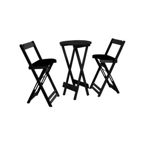 Conjunto Bistro De Madeira Dobravel Redondo 55cm Diametro Com 2 Cadeiras Preto Preto - Preto