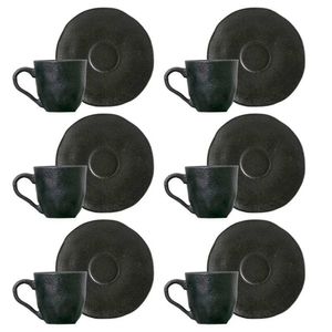 Conjunto Com 6 Xícaras E Pires Para Café Porto Brasil Carbon Em Stoneware - 120 Ml Preto