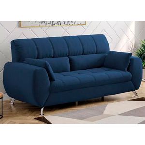 Sofá De 3 Lugares Linoforte Stillus Ii Com 204 Cm De Largura E Revestido Em Tecido Suede Azul Marinho