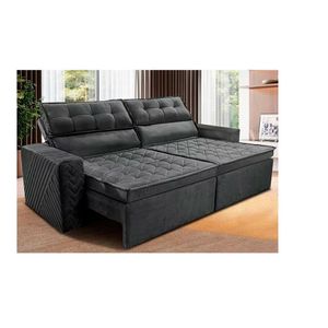 Sofá 4 Lugares Cama Inbox Belém Retrátil/reclinável Com 230 Cm De Largura E Revestido Em Suede Velusoft Cinza