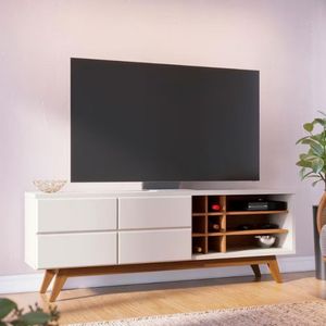Rack Colibri Noronha 180cm Para Tv De Até 70 Polegadas Off White Matte/freijó