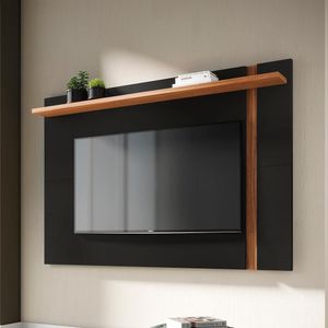 Painel Home Colibri Leme Para Tv De Até 70 Preto Fosco Com Noce Milano