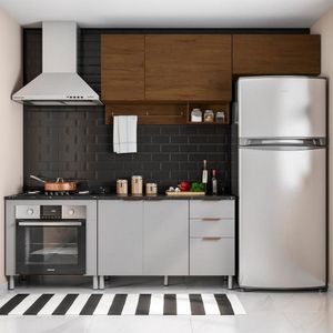 Cozinha Completa Bartira Rubi 5 Portas 3 Gavetas 3 Prateleiras Grapia Com Platinum