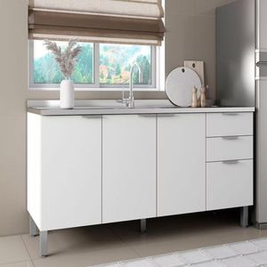 Balcão Bartira Universal Com 3 Portas E 3 Gavetas Branco Fosco