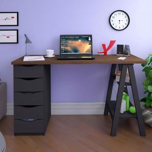 Escrivaninha Artany Spirit Ii Com 5 Gavetas Nogal Com Preto