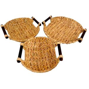 Conjunto De Cestas Em Fibra Natural L`hermitage 28303 Redondas Com Alças Em Madeira 3 Peças Natural