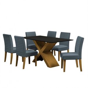 Mesa De Jantar Dobuê Creta Light 160x90 Com 6 Cadeiras Estofadas Carvalho/preto/grafite